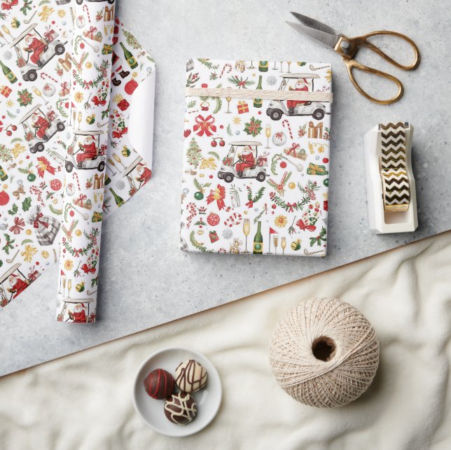 Golf “Let’s Par-Tee” Christmas Party Pattern Wrapping Paper (Crafts)