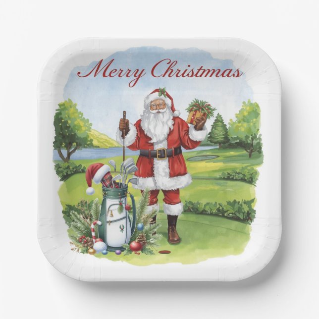 Golf Let’s Par tee Christmas Themed for Golfer Paper Plates (Front)