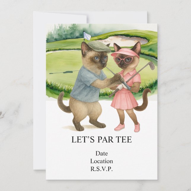 Golf Let’s Par tee for cat lovers  Invitation (Front)