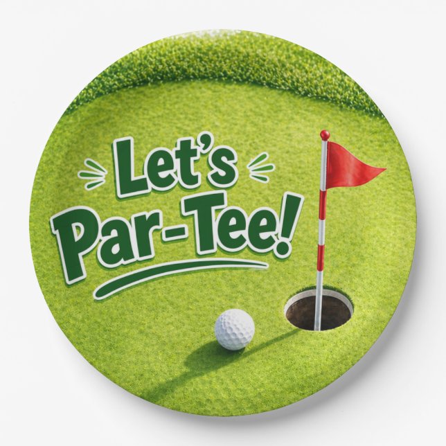 Golf Let’s Par-Tee Putting Green Party  Paper Plates (Front)