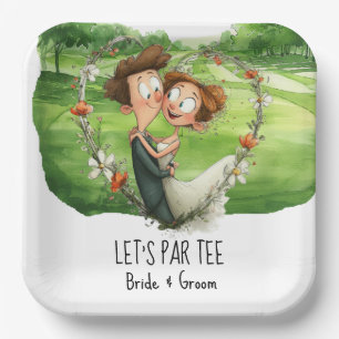 Golf Let’s Par tee with bride & Groom on course Paper Plates