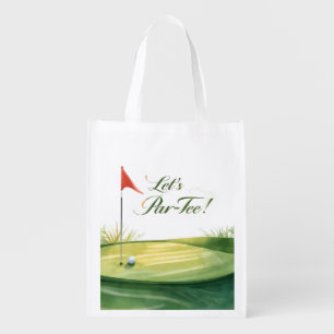 Golf Let’s Par tee with golf flag on green   Grocery Bag