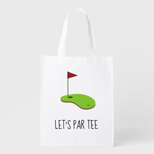 Golf Lets Par tee with golf flag on green   Grocery Bag