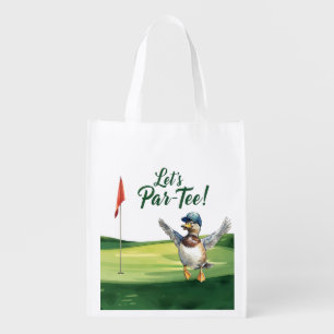 Golf Let’s Par tee with golf flag on green   Grocery Bag