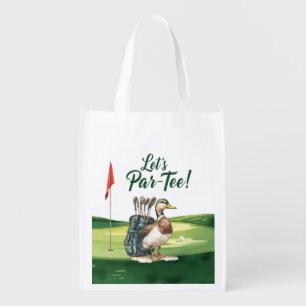 Golf Let’s Par tee with golf flag on green   Grocery Bag