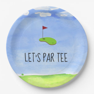 Golf Let’s Par tee with golf flag on Green Party Paper Plates