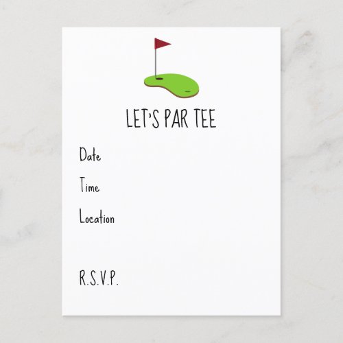 Golf Lets Par tee with golf flag on green  Postcard