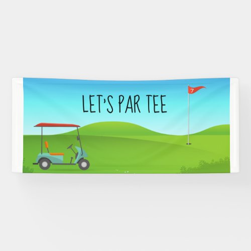 Golf Lets Par tee with golf flag on green white  Banner