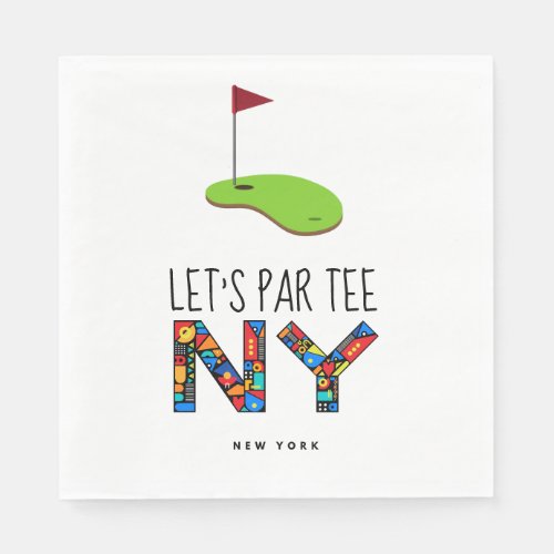 Golf Lets Par tee with golf flag on green white   Napkins