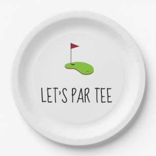 Golf Let’s Par tee with golf flag on green white Paper Plates