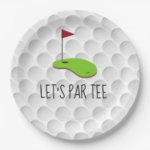 Golf Let’s Par tee with golf flag on green white  Paper Plates