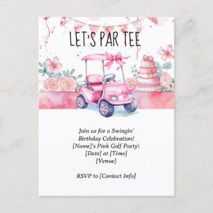 Golf Let’s Par tee with pink golf cart for girl Postcard