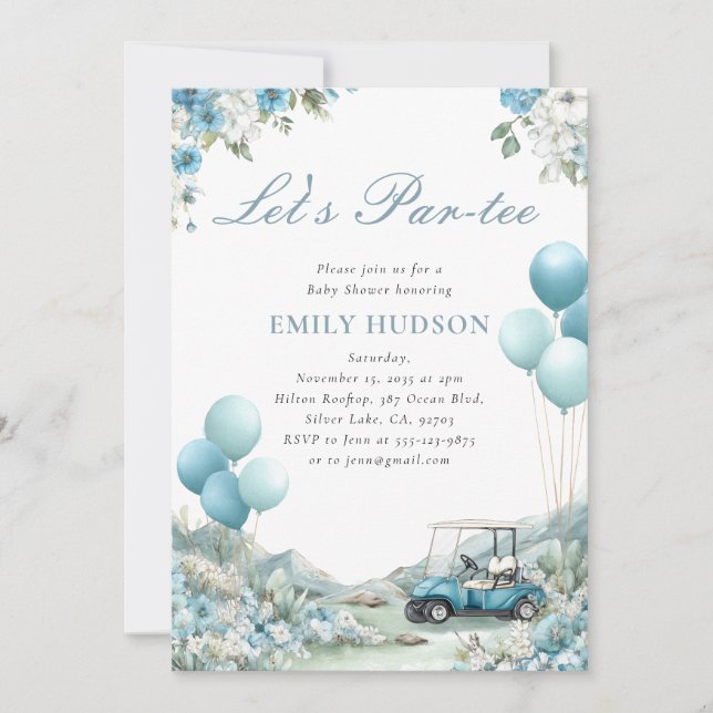 Golf Let's Par-tee Blue Baby Shower Invitation (Front)
