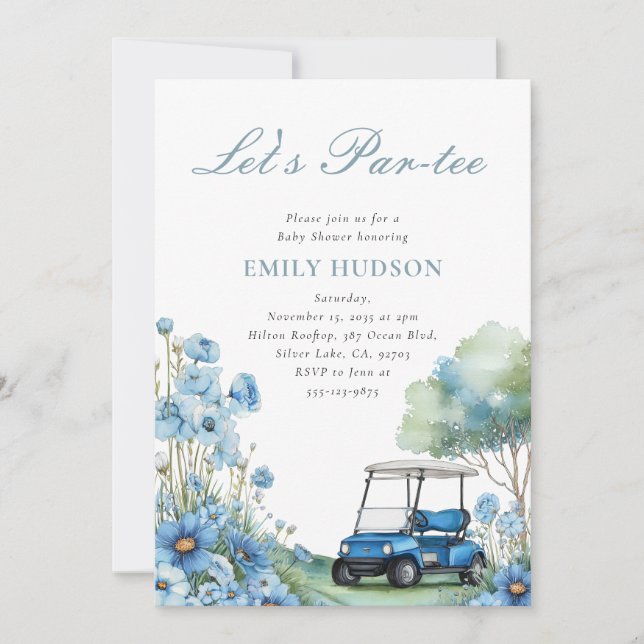 Golf Let's Par-tee Blue Baby Shower Invitation (Front)