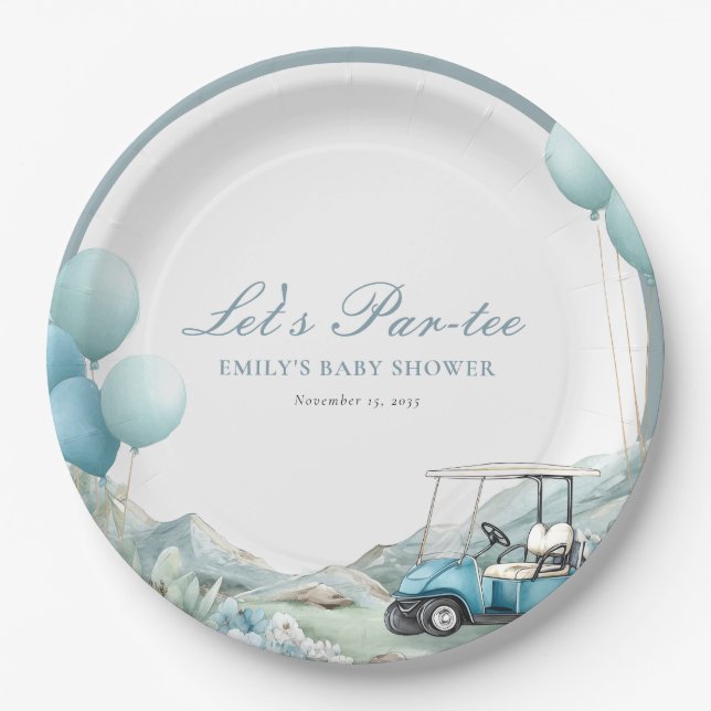 Golf Let's Par-tee Blue Baby Shower Paper Plates (Front)