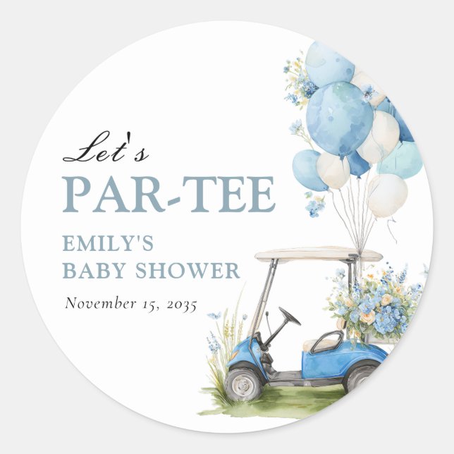 Golf Let's Par-tee Boy Baby Shower Classic Round Sticker (Front)