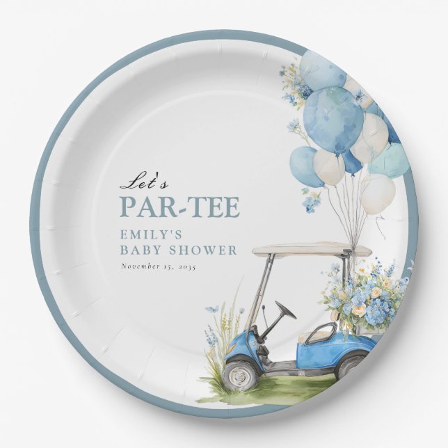Golf Let's Par-tee Boy Baby Shower Paper Plates (Front)