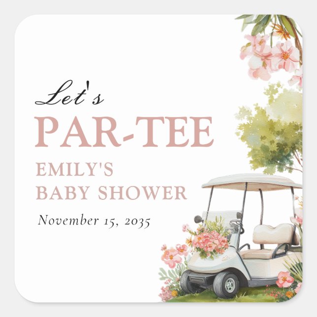Golf Let's Par-tee Girl Baby Shower Square Sticker (Front)