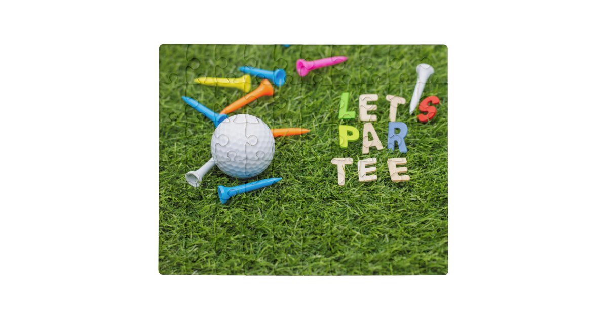 Golf Let's Par tee golf ball and tee on green Jigsaw ...