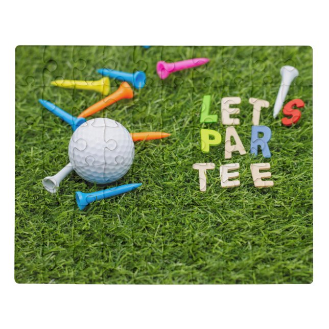 Golf Let's Par tee golf ball and tee on green Jigsaw Puzzle (Puzzle Horizontal)