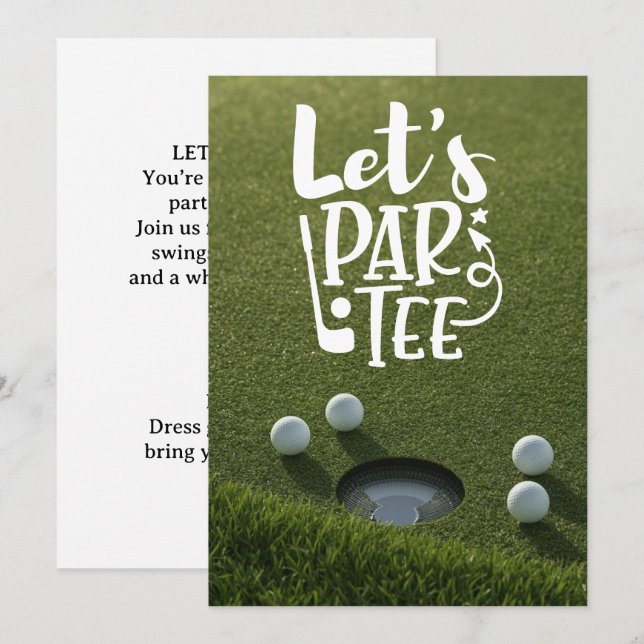 Golf let's par tee golf ball on green grass invitation (Front/Back)