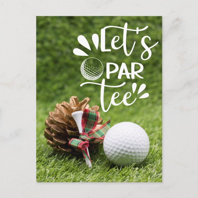 Golf Let's Par Tee Golfer Christmas Party Postcard (Front)