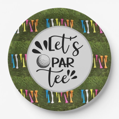 Golf Lets Par tee with  colourful tee Paper Plates