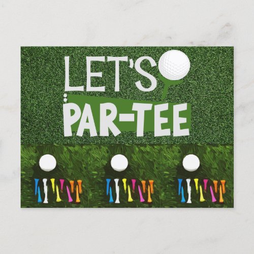 Golf Lets Par tee with golf ball and colorful tee Postcard