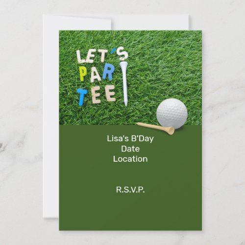 Golf Lets Par tee with white tee is on green Invitation