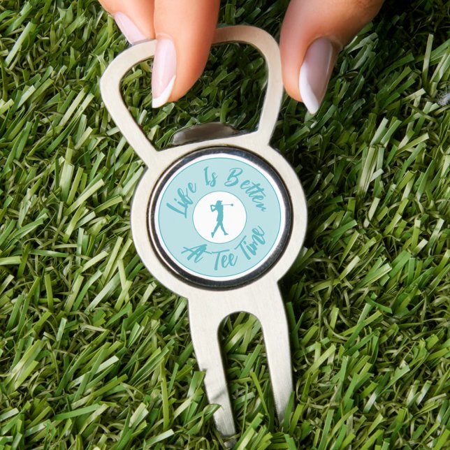Golf Life Funny Tee Time Female Teal Divot Tool (Funny divot tool + marker + opener—because tee time deserves a triple win.)