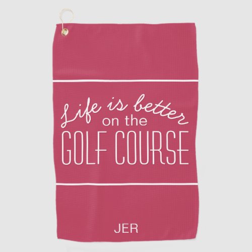 Golf Life Monogrammed Modern Golfer Magenta Red Golf Towel