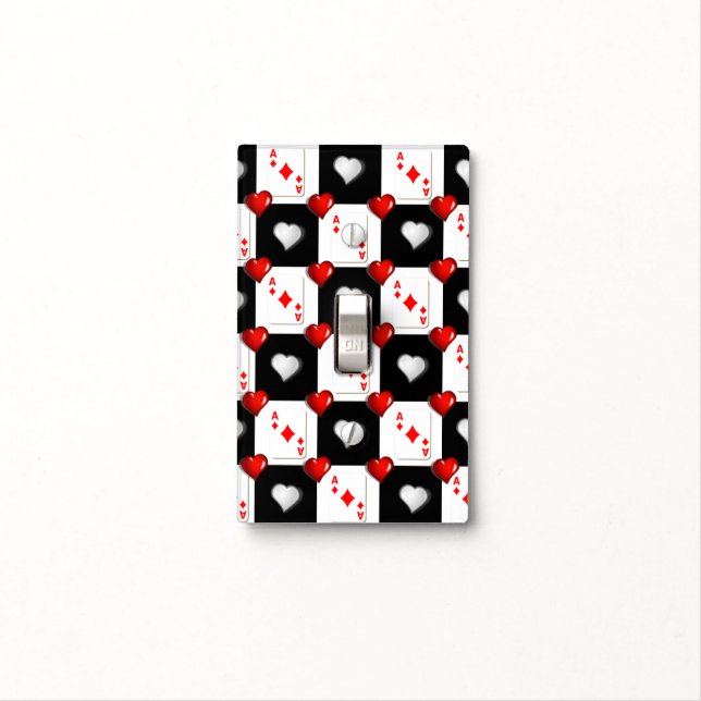 Golf Light Switch Cover Diamond Red Hearts (In Situ)