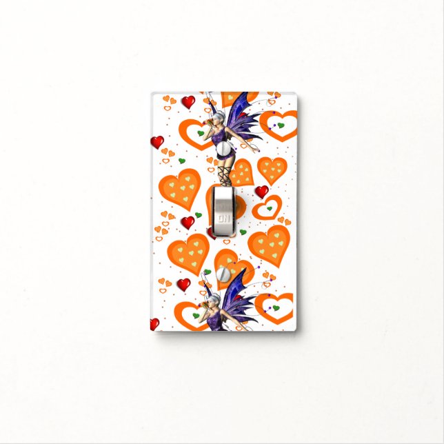 Golf Light Switch Cover Fairy Orange Hearts (In Situ)