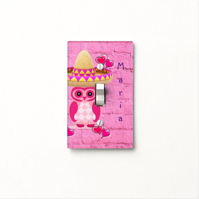 Golf Light Switch Cover Pink Owl (In Situ)