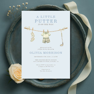 Golf Little Putter Dusty Blue Boy Baby Shower Invitation