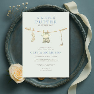 Golf Little Putter Sage Green Boy Baby Shower Invitation
