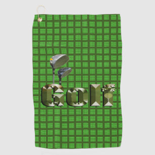 Golf Logo And Clubs On Green Checked Tartan, Towel
