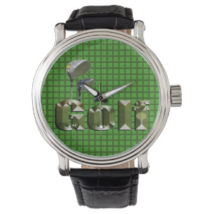 Golf Logo And Clubs On Green Checked Tartan, Watch