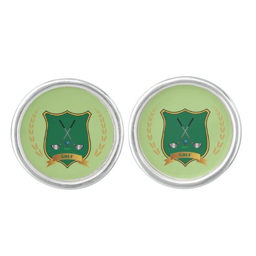 Golf Logo Green Crest with Golf Clubs Cufflinks