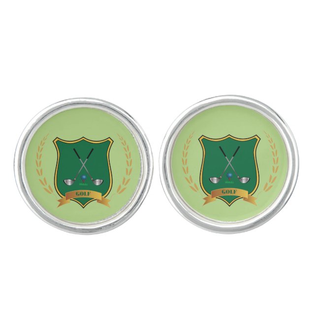 Golf Logo Green Crest with Golf Clubs Cufflinks (Front)