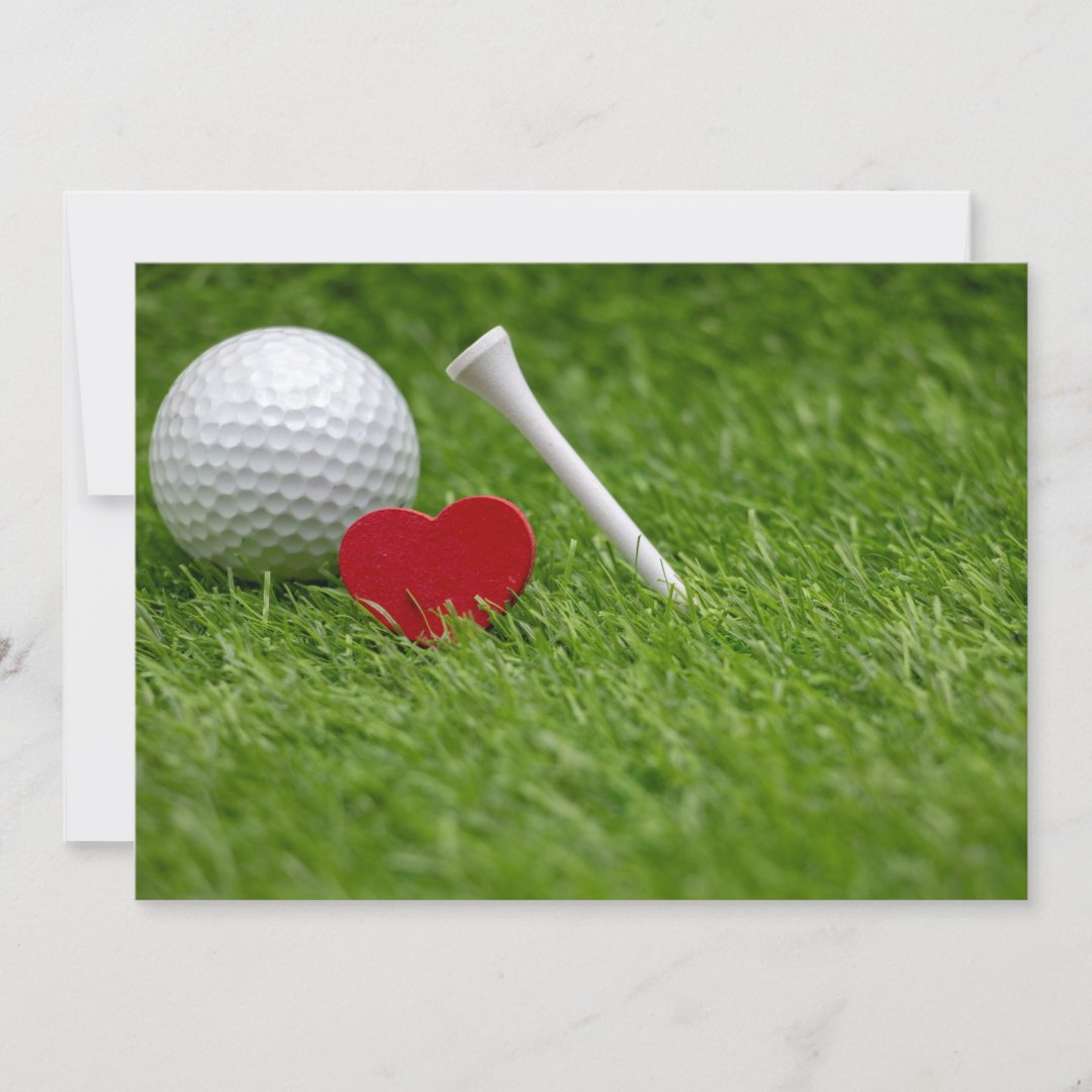 Golf love heart and tee on green grass invitation | Zazzle