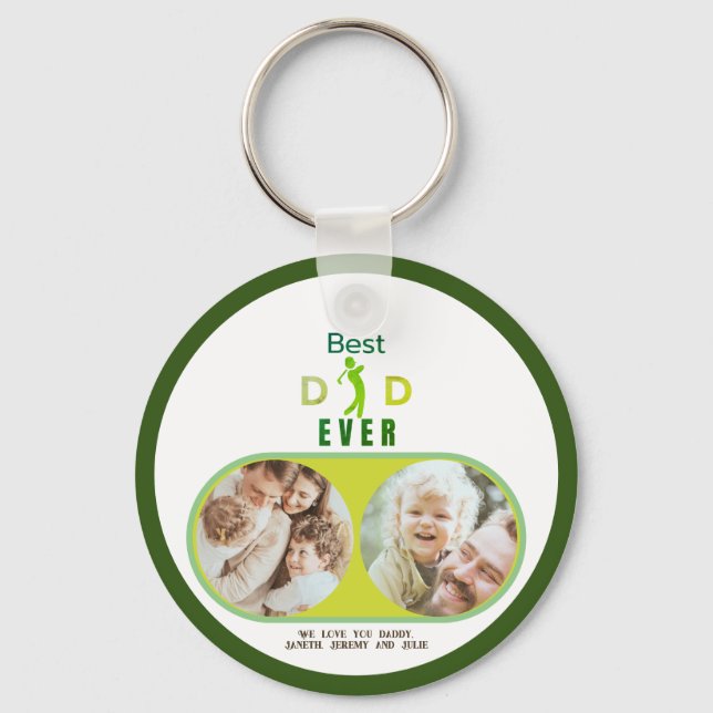 Golf Lover Best Dad Ever Family Photo Fathers Day Keychain (Front)