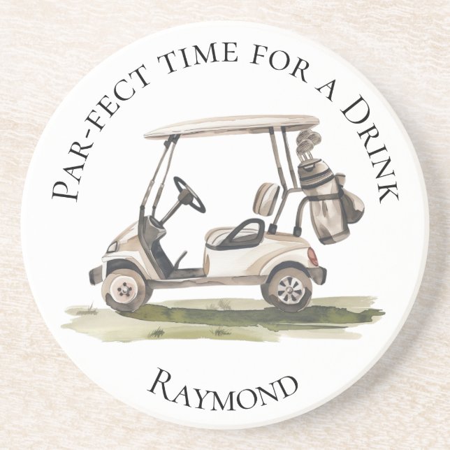 Golf Lover Buggy Par-fect Time for a Drink Coaster (Front)