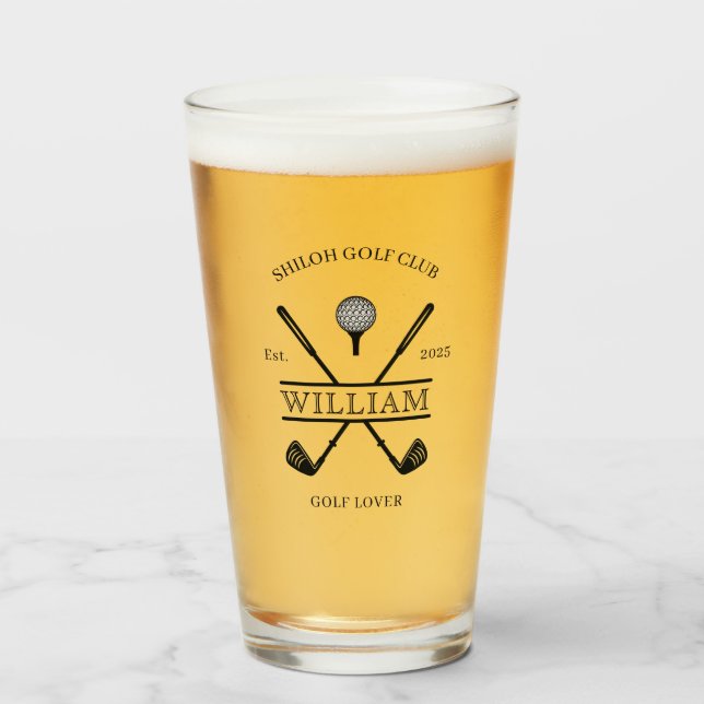 Golf Lover Cross Club Name Beer Glass (Front Filled)