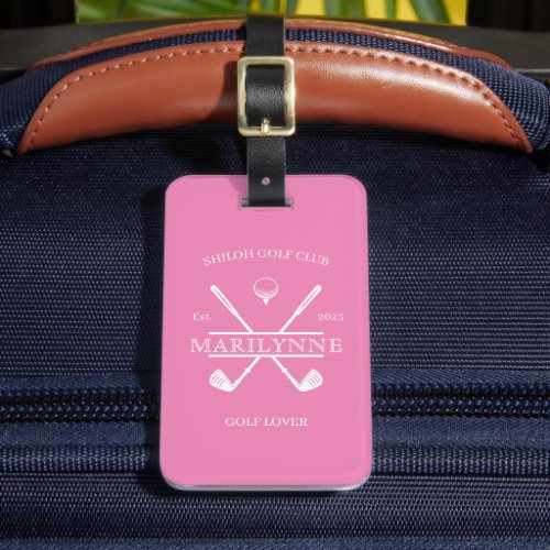 Golf Lover Cross Club Pink Luggage Tag