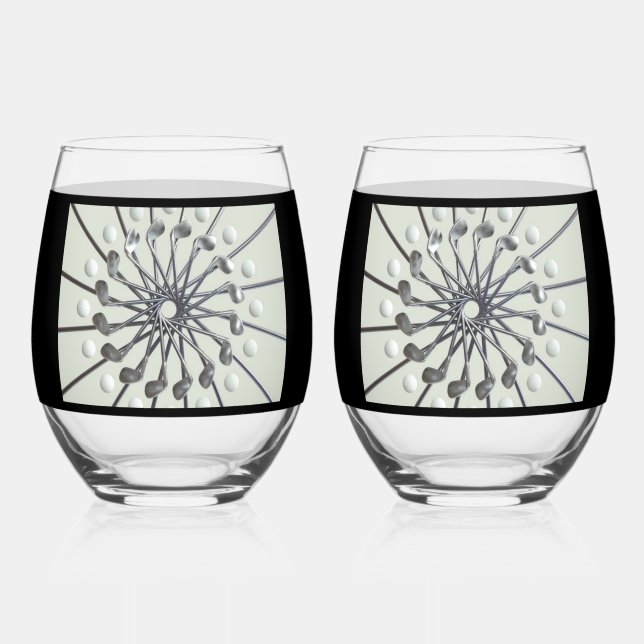 Golf Lover’s Print Stemless Wine Glass (Front)