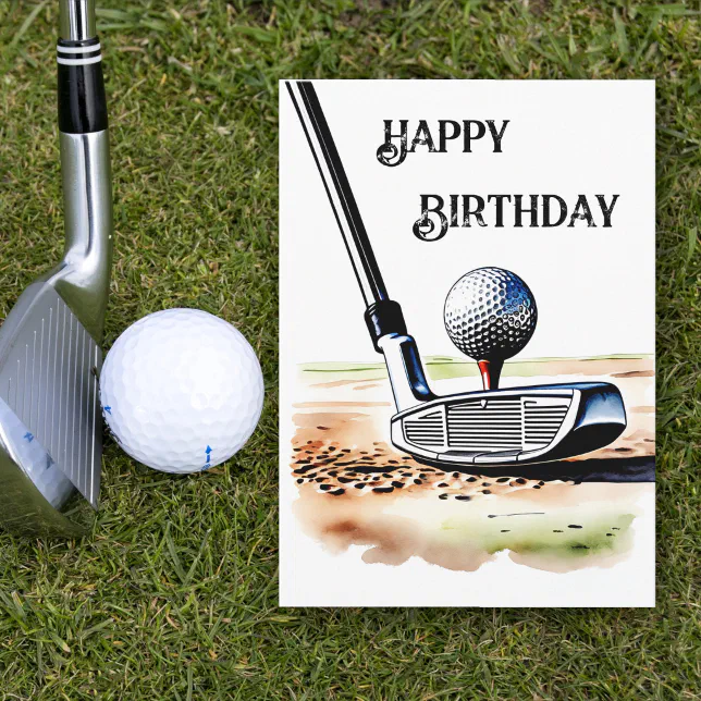 Golf Lovers Watercolor Paint Art Birthday Card | Zazzle