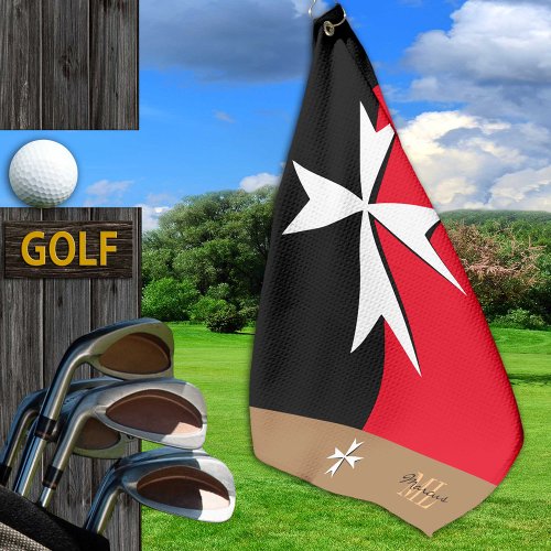 Golf Malta Flag Maltese Cross monogrammed St John Golf Towel