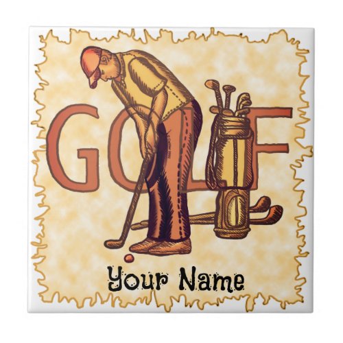 Golf Man Letters Ceramic Tile