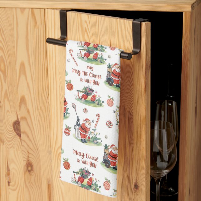 Golf May the course be with you Christmas Santa  Kitchen Towel (Thirds Fold)